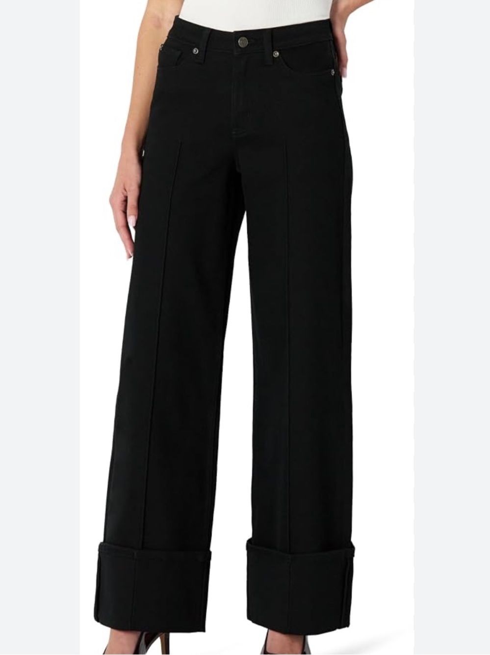 Black Wide-Leg Cuffed Pants